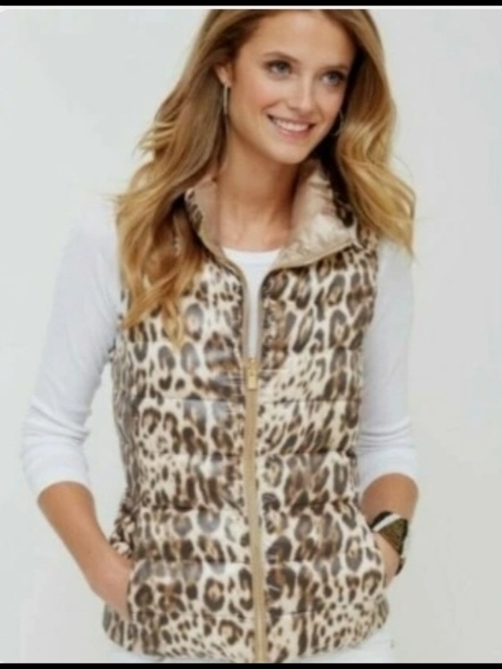 Tommy Bahama Leopard Print Quilted Vest in Gold and Brown